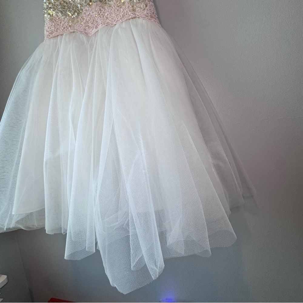 Flower Girl Dress Size 7 Pink Bow Sequin Tulle Princess Wedding Party Dress - Picture 7 of 10
